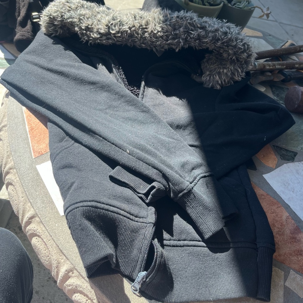 Women's Black Jacket with Faux Fur Hood